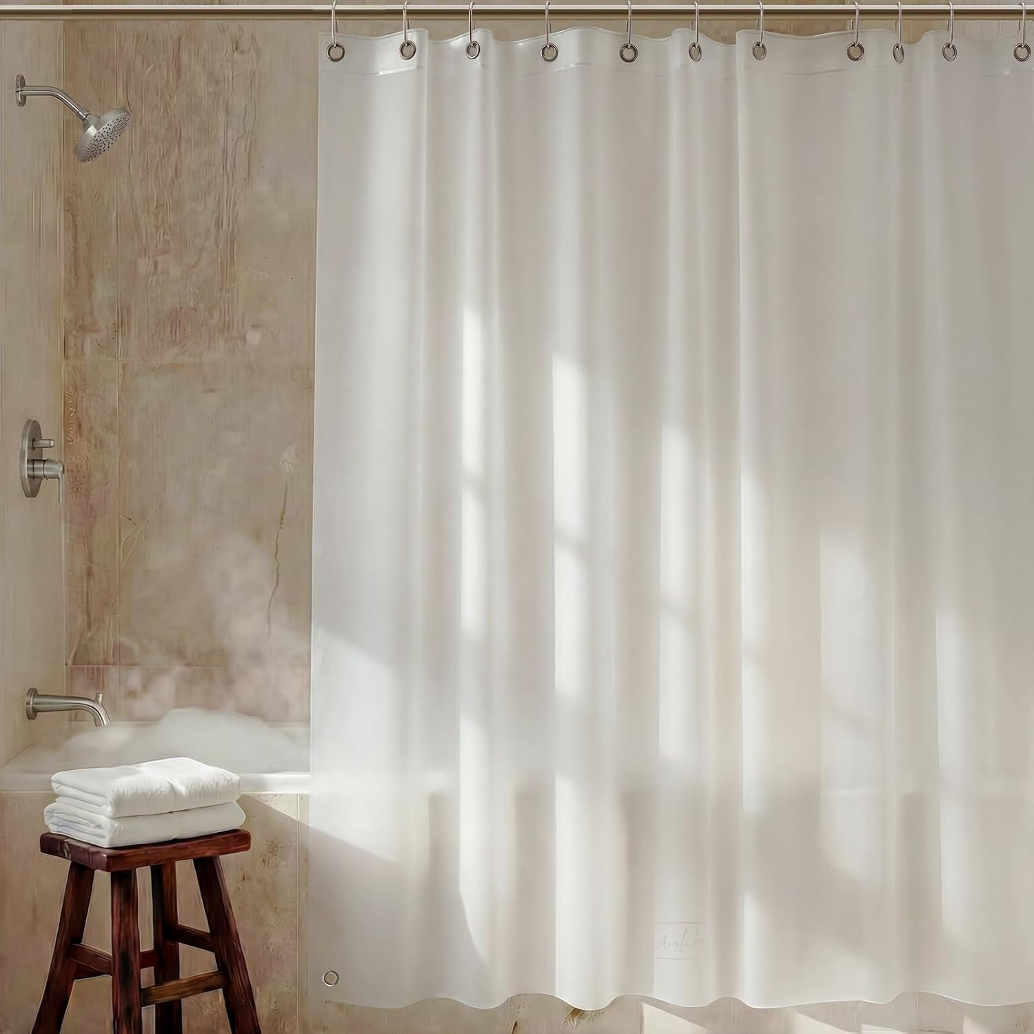 AIRLAKE Premium Frosted EVA Shower Curtain Liner, 72” x 72” (6ft x 6ft), Extra Heavy-Duty 12 Gauge, Rustproof Grommets (12 + 2 Corner), Stain & Odor-Resistant, Multi-Use for Bathroom, Garden & Outdoor
