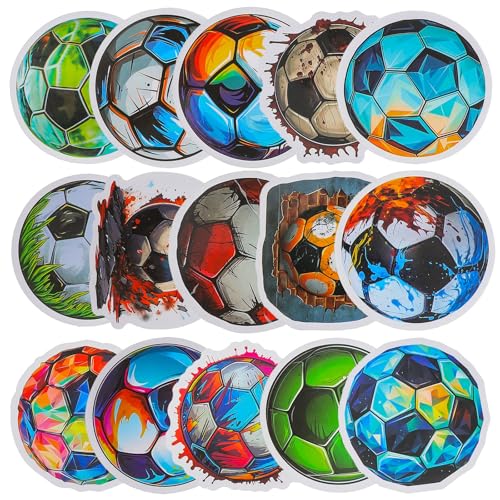 JUMPLAWN Lot de 50 Autocollants en Papier Football, Stickers Déco Ballon de Sport pour Adolescents Garçons, Autocollants DIY pour Bouteilles, Chambres et...