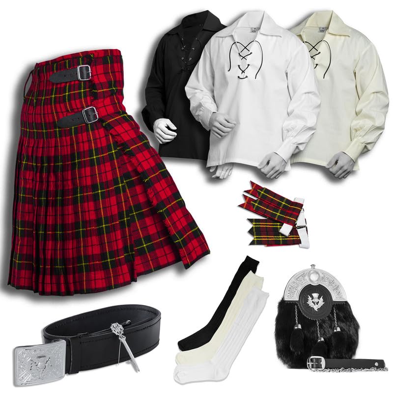 BELGLY Scottish Kilt for Men - 08 Pcs Kilt Accessories for Men, Scottish Outfit,Wallace 32'' — image 1