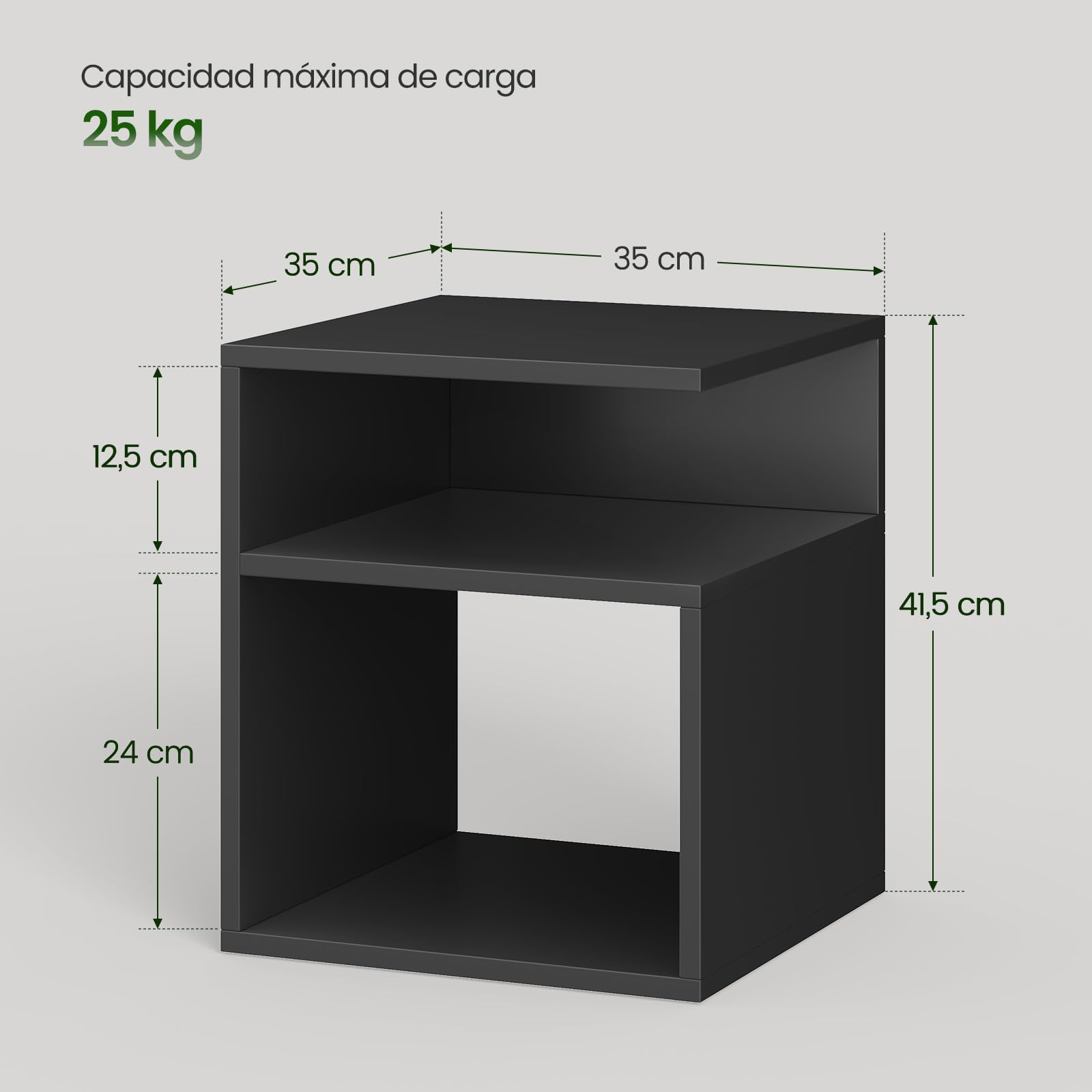 EUGAD Mesita de Noche Pequeña Negra con Compartimentos Abiertos, 35x35x41,5 cm, Mesilla Moderna para Dormitorio Pequeño, Cama y Sofá Salón, 0006CTG