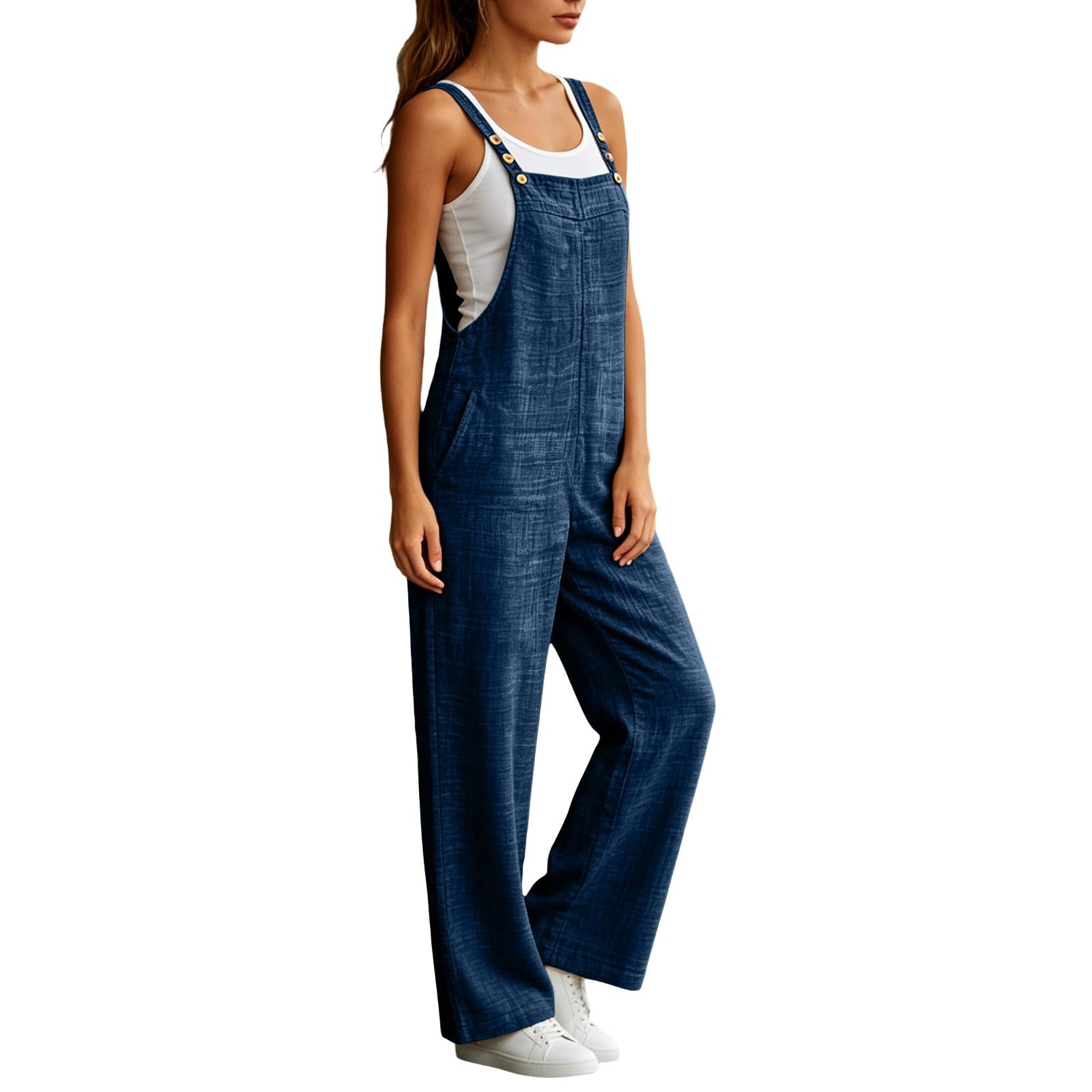 Tuta estiva da donna, leggera, larga, per il tempo libero | Salopette a salopette con tasche, elegante, retrò, con cinghie regolabili, per abiti da sera