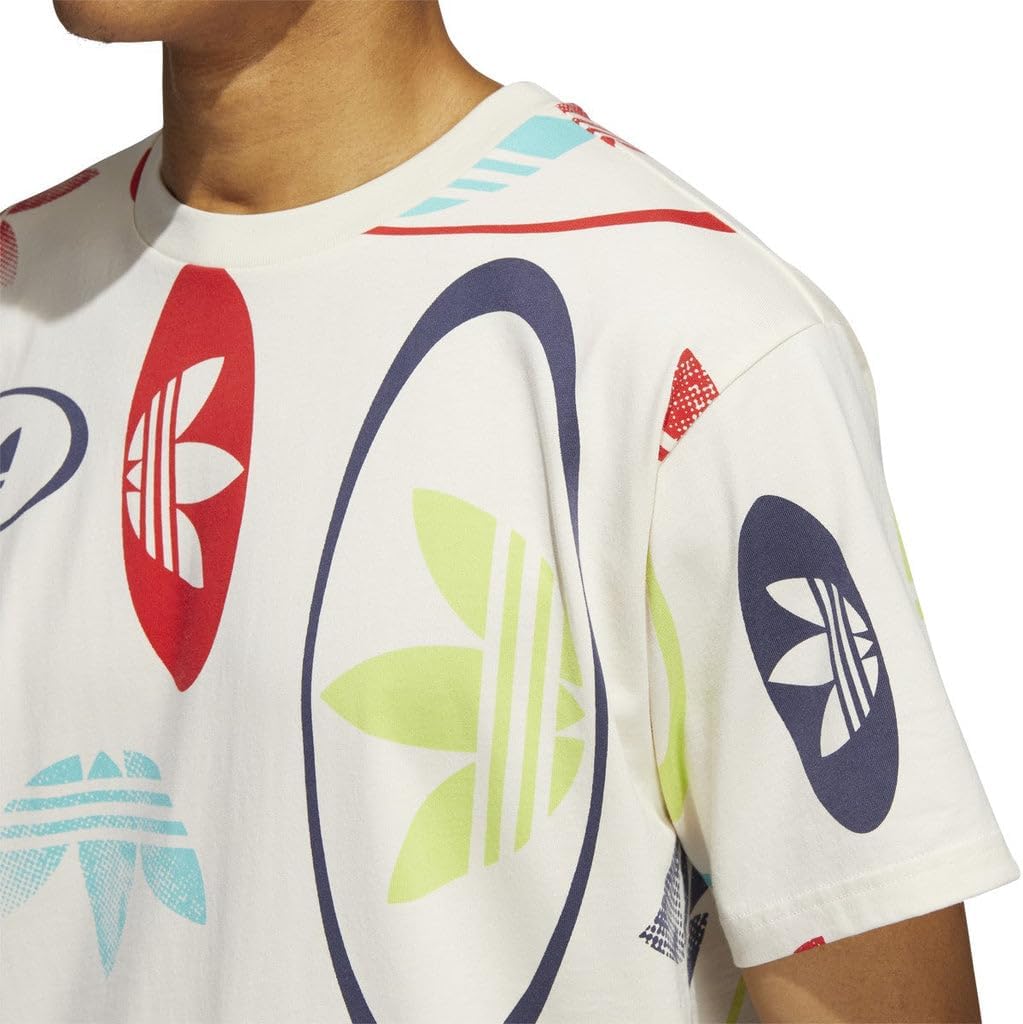 adidas Originals Mens All Over Print Logo T-Shirt, Wonder White/Multicolor