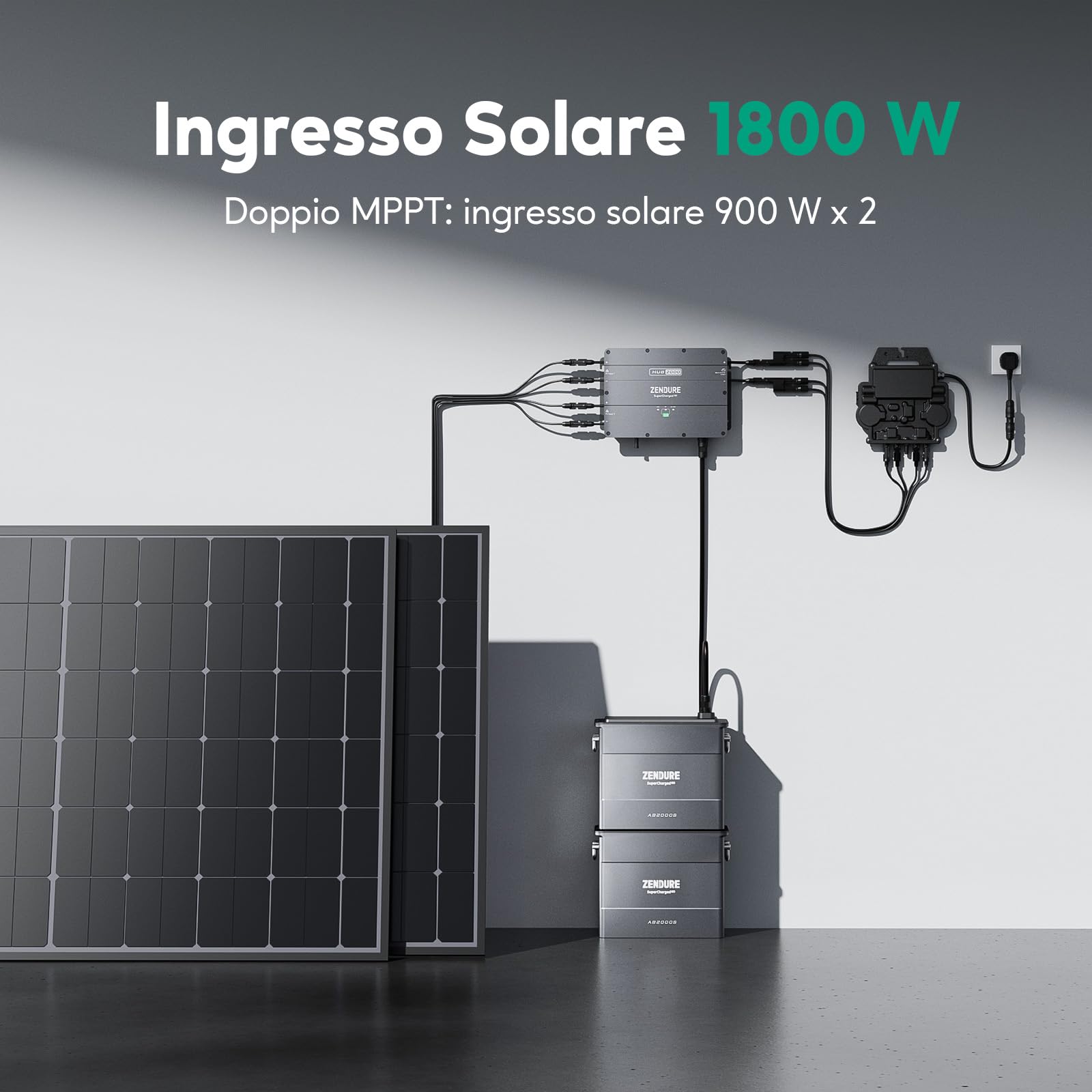 Zendure Solarflow Hub 2000 con AB2000S 1920Wh, Centrale Elettrico per Balcone con Ingresso Solare 1800W con APsystems EZ1-M Microinverter 800W Pannello Solare 840W