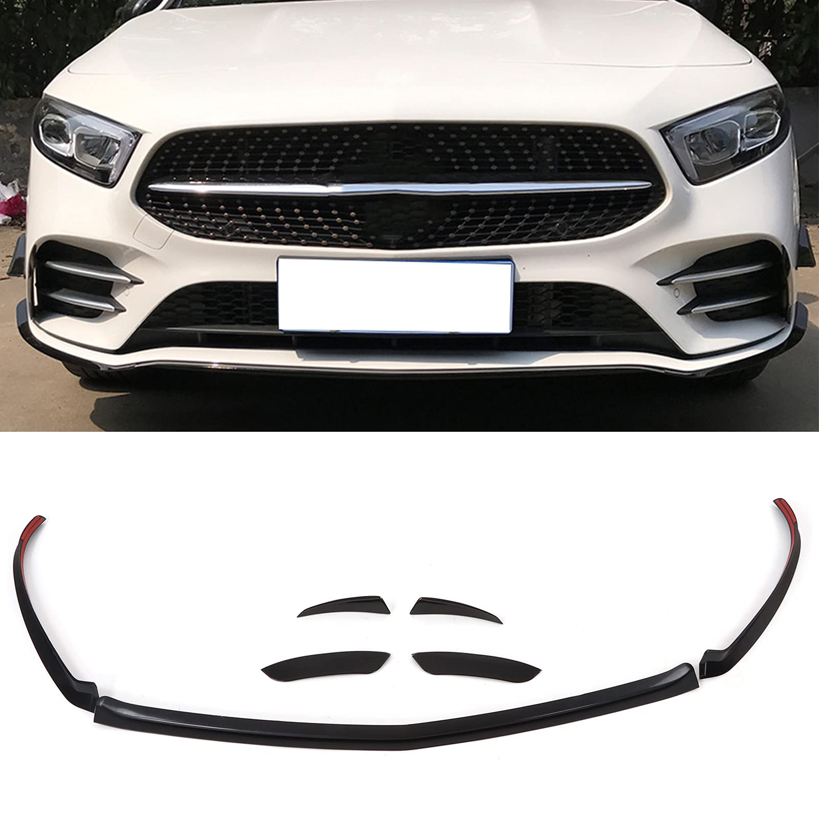 7 Pz Auto Paraurti Anteriore Air Vent Lip Spoiler Copertura Trim ABS di Ricambio per Una Classe W177 AMG Linea 2018 + Paraurti Anteriore Spoiler Kit