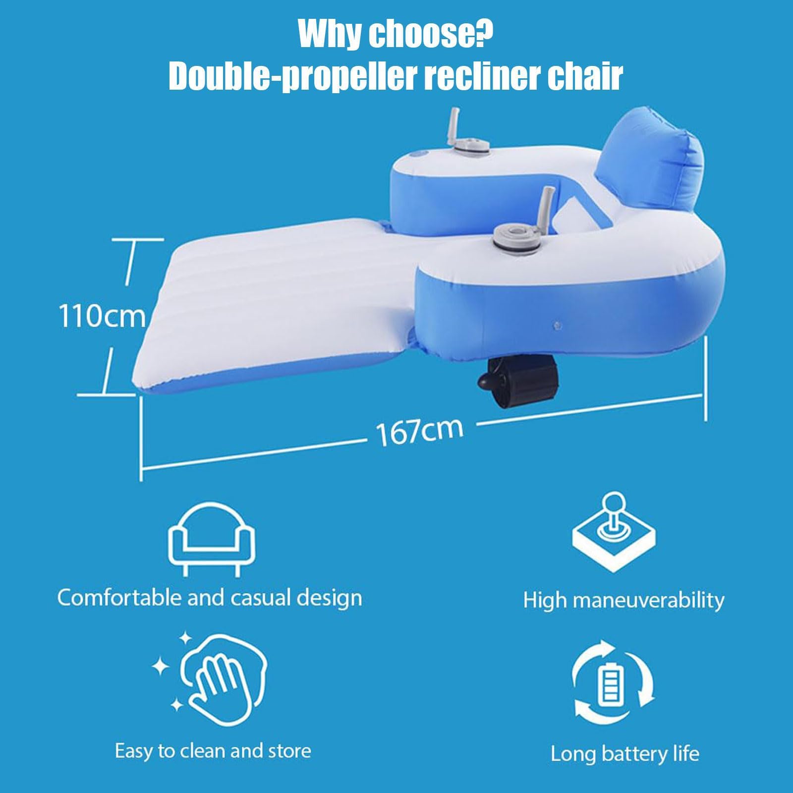 Tumbona Inflable con Flotador de Piscina motorizado, Flotador de natación eléctrico Recargable con Motores duales y rotación de 360°, sillón acuático para Lago, río, Playa, Verano
