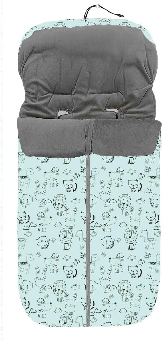 Danielstore Saco Universal de Paseo Polar de Invierno para Silla de Bebés, Desmontable con Cremallera, Cabezal Ajustable, Transpirable e Impermeable(1.0.0 Animales Verde)