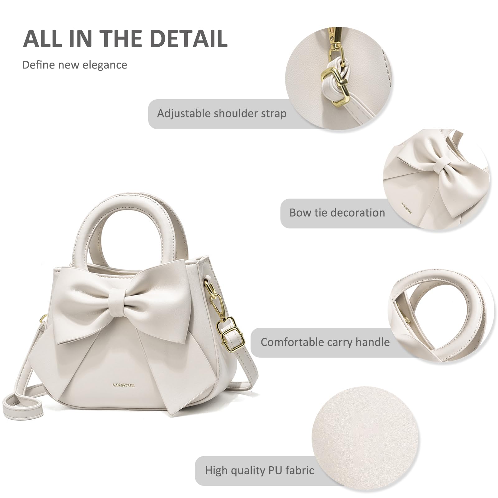 NICOLE & DORIS Umhängetasche für Damen Kleine Handtaschen mit Schleife Henkeltasche PU Leder Niedliche Schultertasche Mädchen Crossbody Bag Satchel Tasche