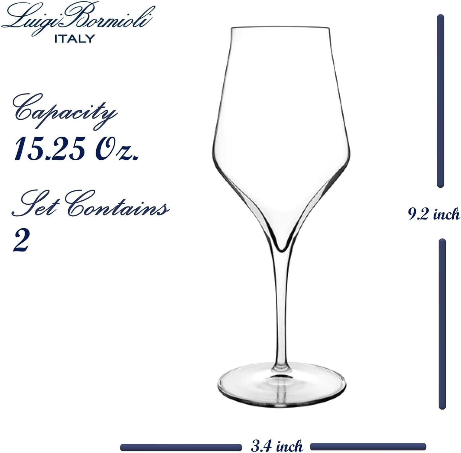 Luigi Bormioli Supremo Red Wine Glasses Set of 2 – 15.25 oz Stemware for Sangiovese & Pinot Grigio - Crystal Drinking Glasses for Dining, Entertaining & Home Bar Use & Table Settings