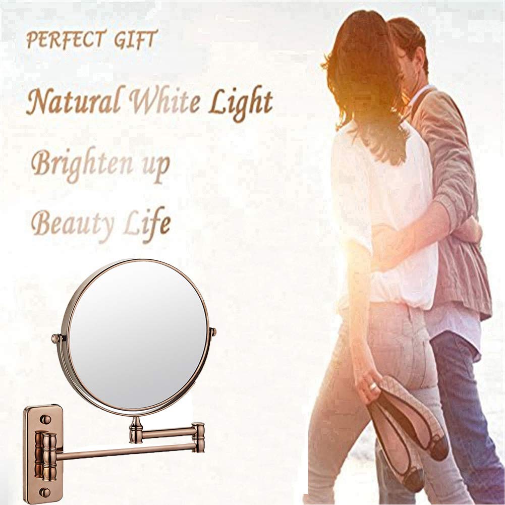 Espejo de maquillaje Montaje en pared, Espejo de baño de Doble Cara extensible giratorio de 360 ° Espejo de afeitar de Forma Redonda plegable con Aumento de 3X,Bronze_8inch (Black 8inch)