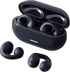 Fones de Ouvido sem Fio Com Clipe de Orelha Aberto, Fones de Ouvido Esportivos sem Fio Bluetooth 5.3, Microfone e Gancho de Orelha Integrados, 36 Horas de Reprodução, Design à Prova D'água(Preto)