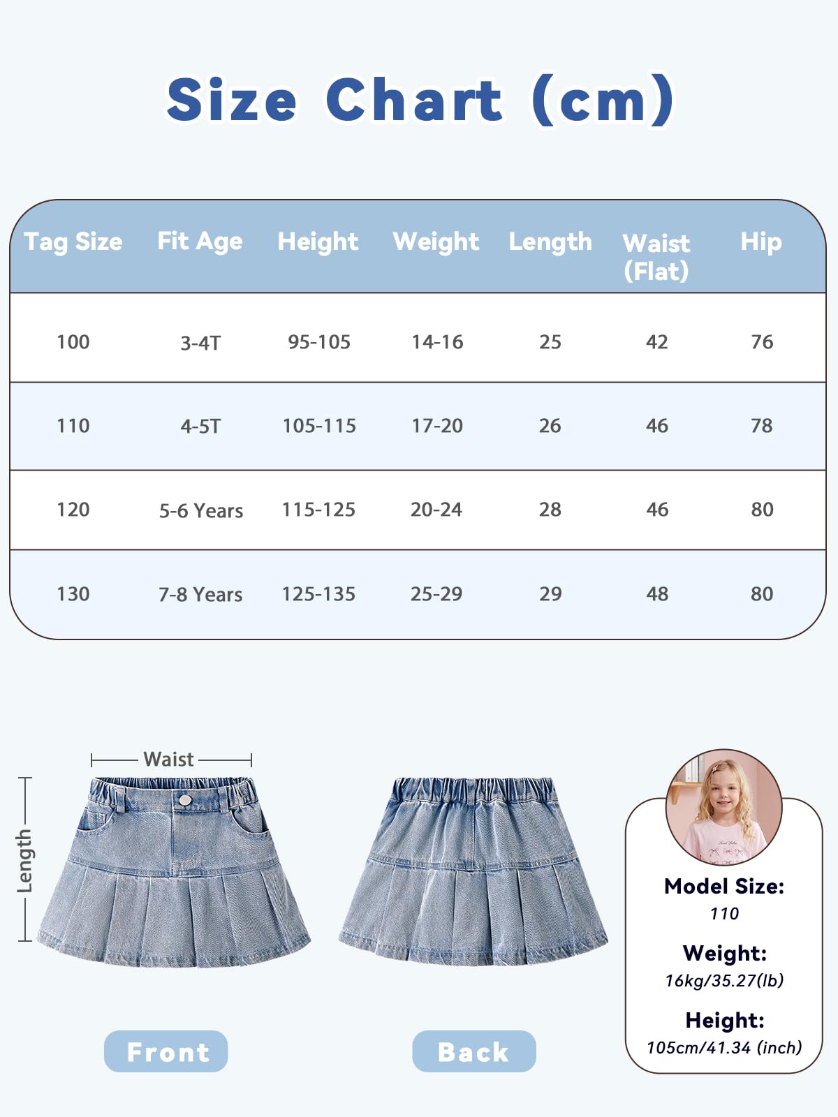 Miipat Faldas Vaqueras para Niñas Faldas-Pantalón Vaqueras de Corte Acampanado con Cintura Elástica Pantalones Cortos y Bolsillos para Niñas Pequeñas