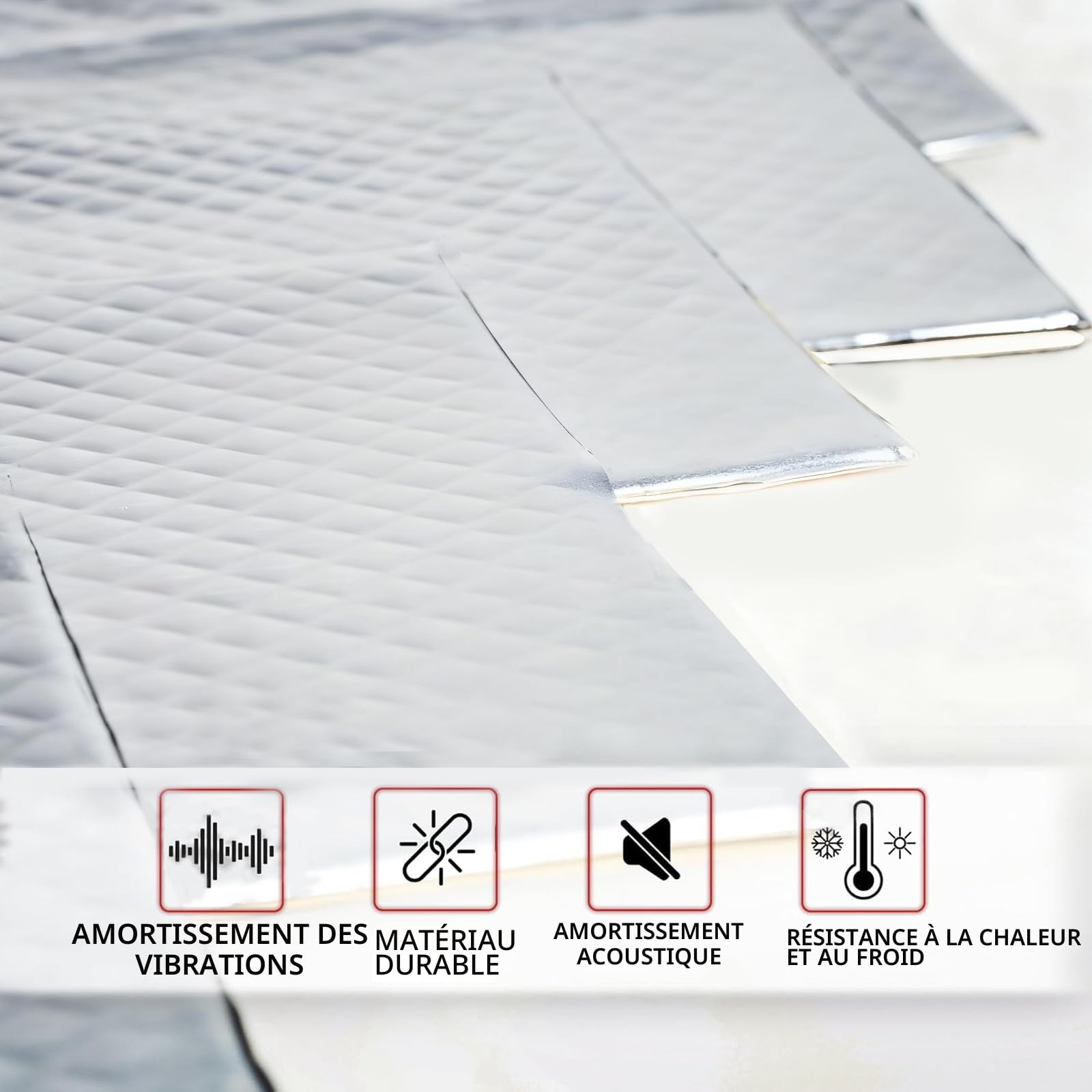 Lot de 33 tapis d'insonorisation pour voiture - 450 x 250 x 2 mm - En aluminium et butyle - Auto-adhésifs - En mousse d'isolation phonique - Ignifuge - Résistant à l'humidité - Imperméable