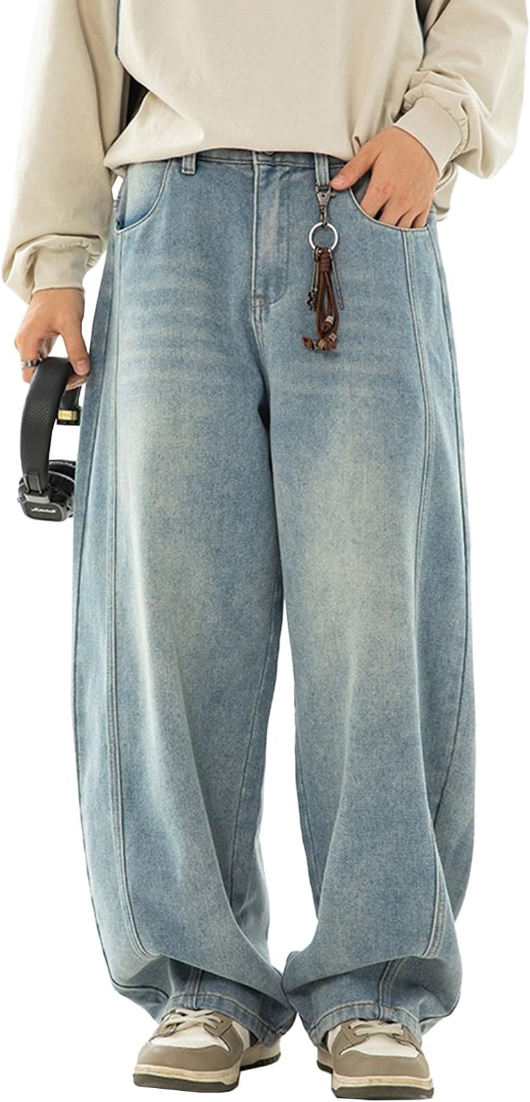 Mens Baggy Straight Leg Jeans Y2k Hip Hop Denim Wide Leg Pants Skateboard Pants Fashion Jeans Vintage Streetwear