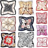 COOLANS 10 PCS Mixed Set Scarf,Fashion Square Satin Neck Scarf Head scarf for Women Hair Scarf Bundle 20 inch x 20 inch (Set E (10 pcs))