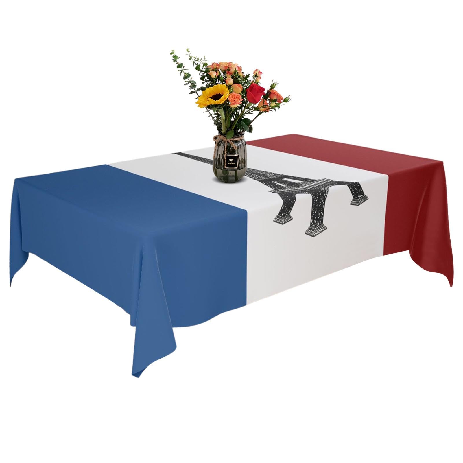 Lot De 4 Nappes Drapeau Français - Rouge Blanc Bleu - 130x220 Cm - Imperméable En PE Pour Fêtes Et Repas