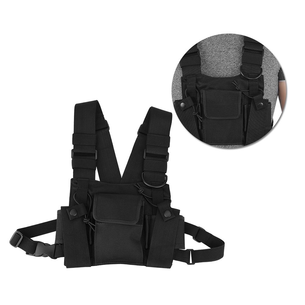 ASHATA Arnés de Pecho de Radio, Paquete Frontal de Nailon para walkie Talkie arnés de Pecho, Bolsa de Transporte, Bolsa de Transporte, Bolsa Ajustable Manos Libres