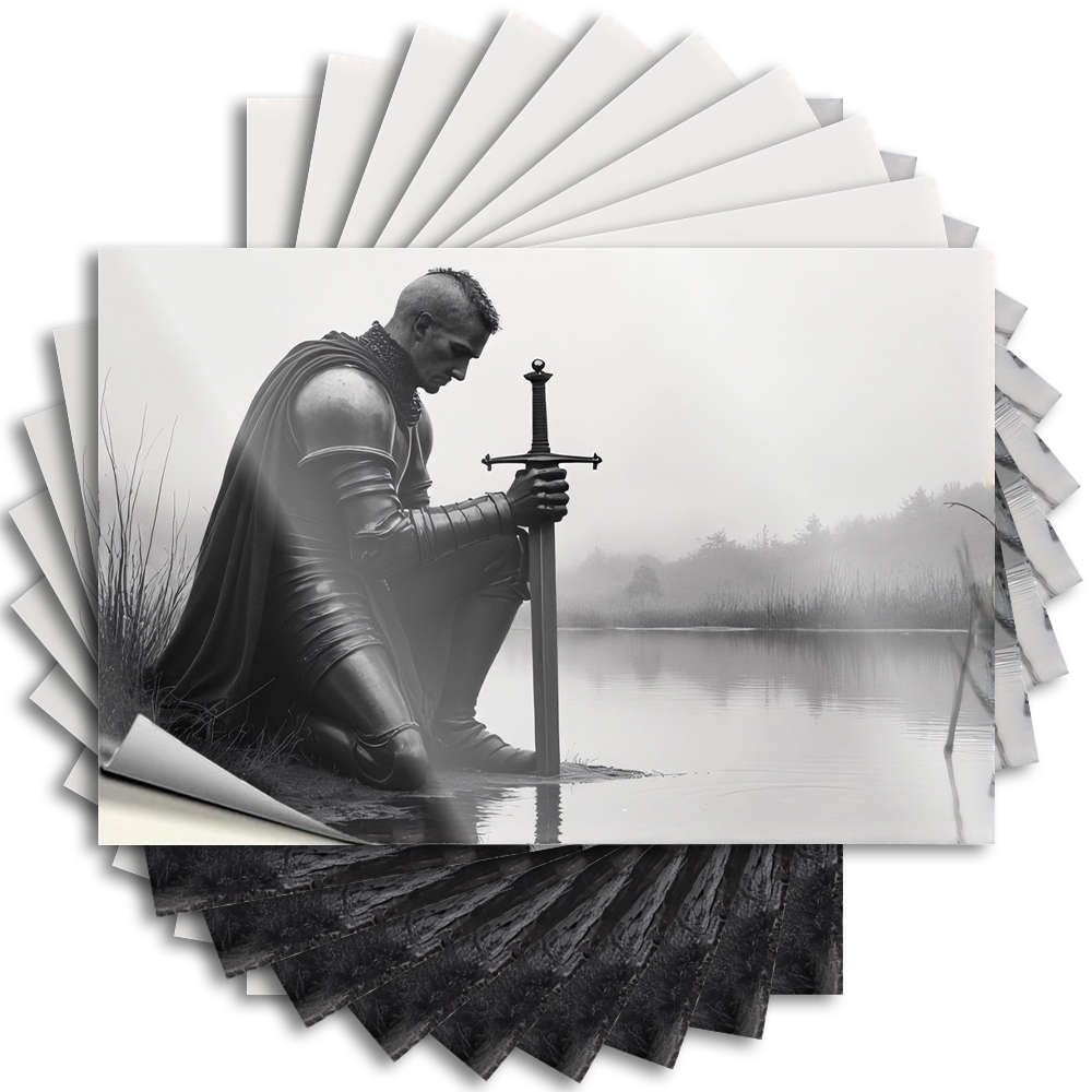 Vintage Bathroom Decor Aesthetic Quote - Knight Kneeling By A Lake, Holding A Sword Removable Decal Case Easy Peel for Motorcycle(8X12CM)