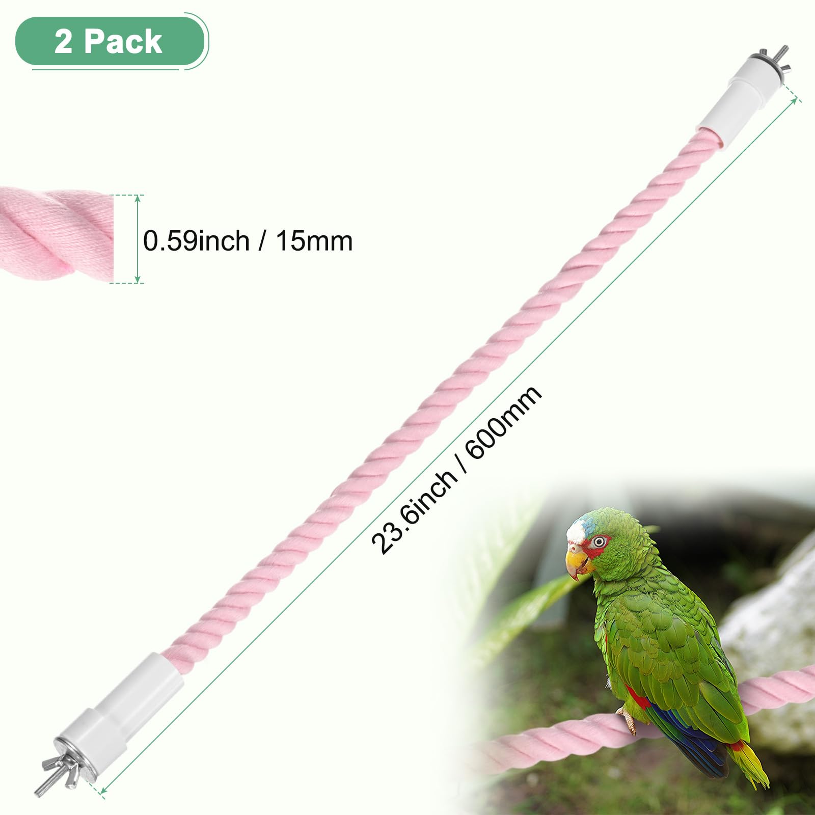M METERXITY 2-Pack Rope Perches for Bird Cages 23.6 in Length Comfort Grip Flexible Rope Perch Beak & Paw Grinding for Parrots/Cockatiels/Parakeets - Image 3