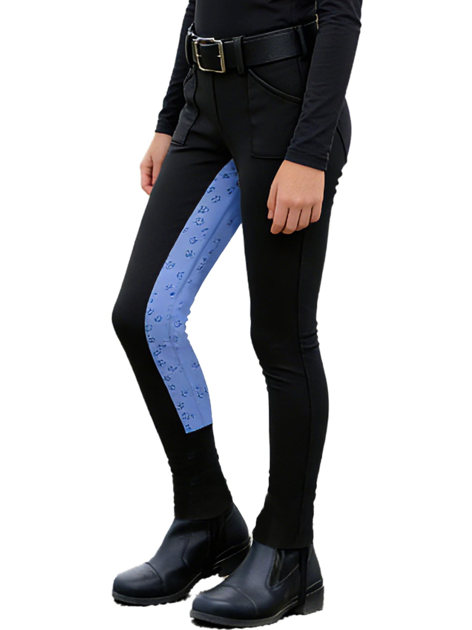 Leggings da Equitazione da Bambina con Imbottitura Completa Pantaloni per Cavallo Pantaloni Sportivi con Passanti per Cintura e Tasche Tights