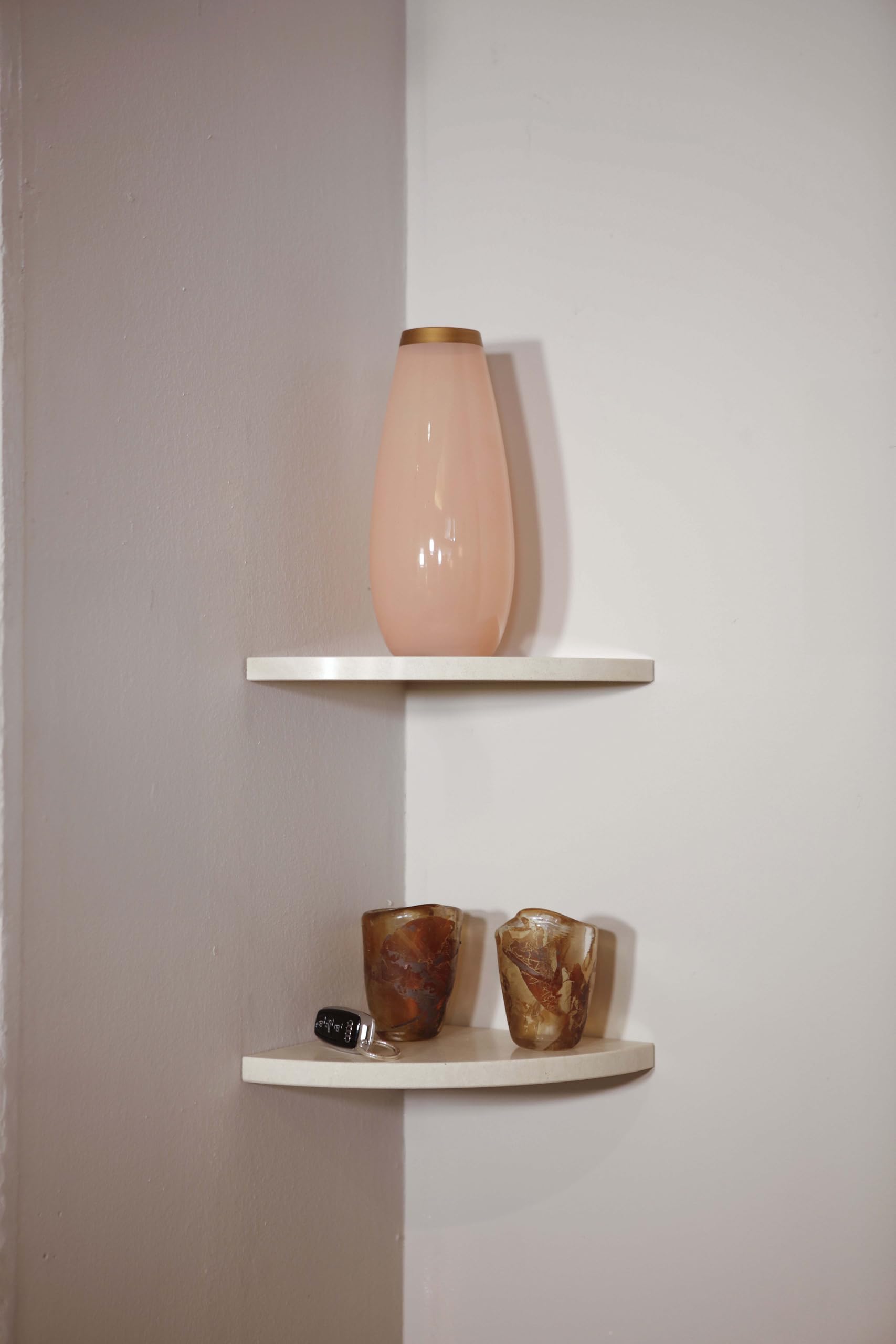 ALEDA STONE Mensola Angolare Da Muro in Marmo, Mensole da muro Design, Mensole Bagno, 2 Mensole Easy con Kit di montaggio, incasso a scomparsa,22.9x22.9x2 cm, Made in Italy, Lucida (Silk Beige)