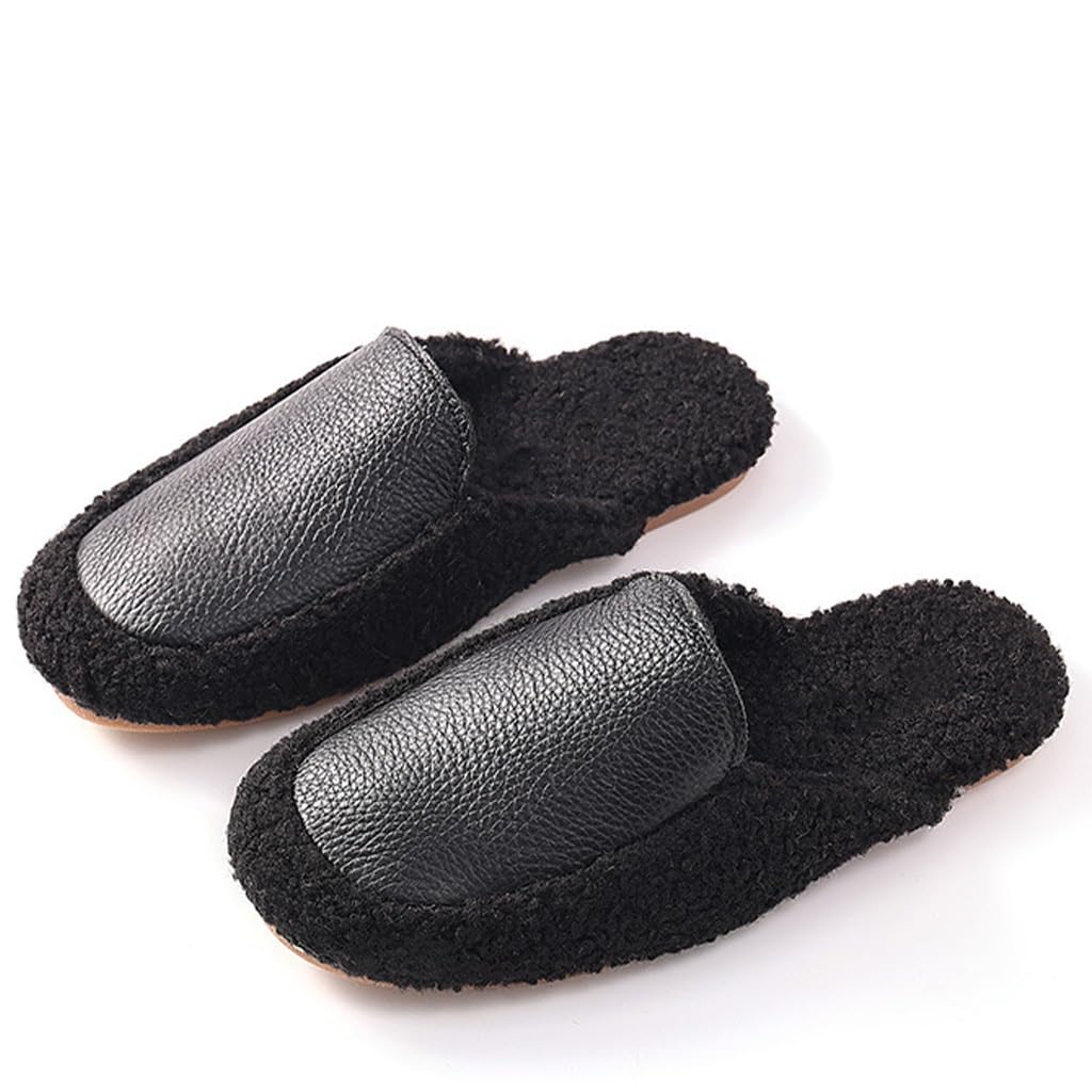 Zapatillas de Piel de Oveja para Mujer, Zapatillas de casa peludas de Invierno, Sandalias de imitación esponjosas, Zapatos cálidos (Color: Nero, tamaño: 44/45 UE)
