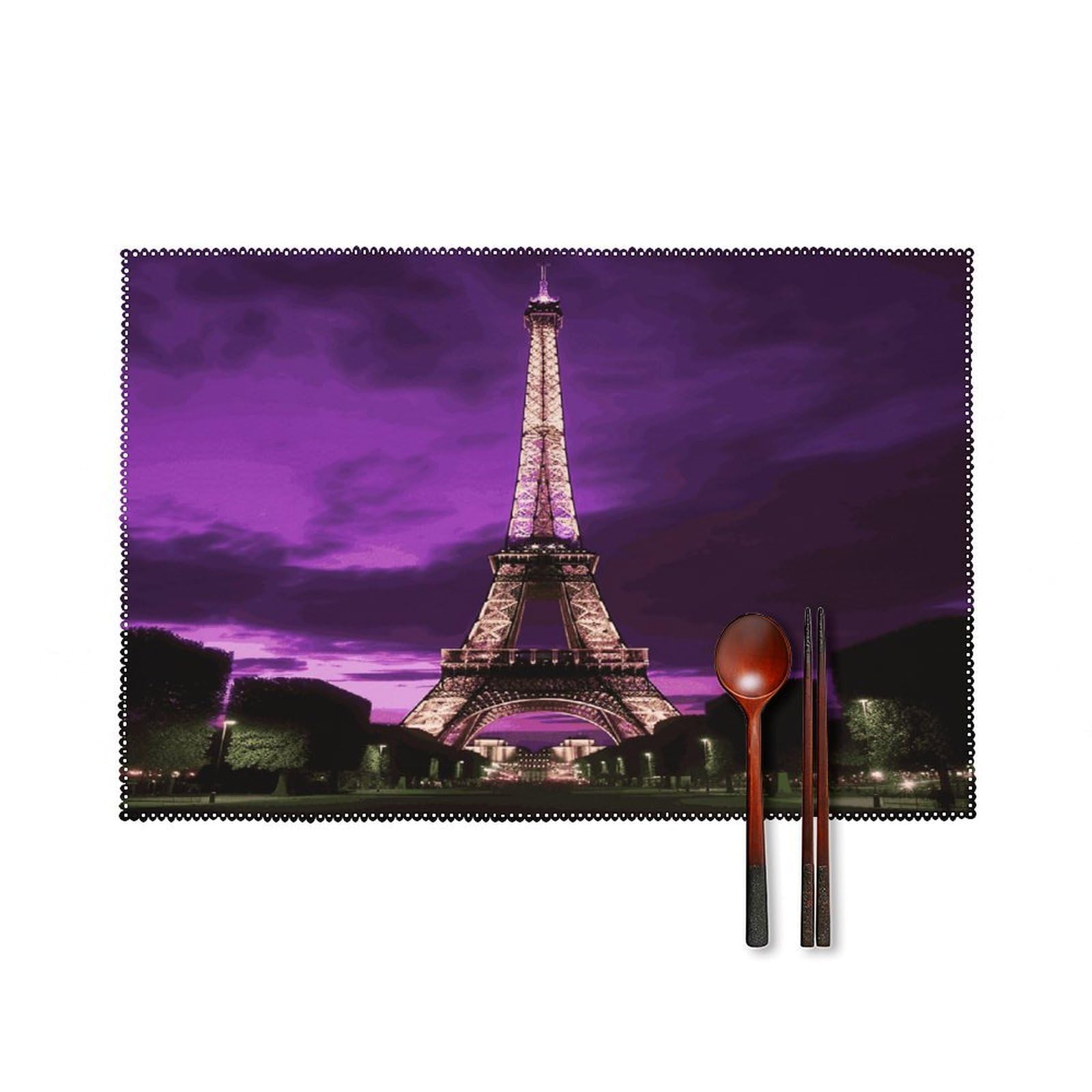 Purple Eiffel Tower Placemats Set of 4 Canvas Place Mats Non-Slip Heat Resistant Table Mats Washable Waterproof Placemat Wipeable Tablemats for Kitchen Dining Decor Place Mat