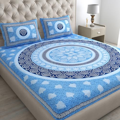Image of Queenie Cotton Double Bedsheet 144 TC | Soft & Breathable Cotton Bedding Set with 2 Pillow Covers | Elegant Floral Printed Bed Sheet for Bedroom & Home