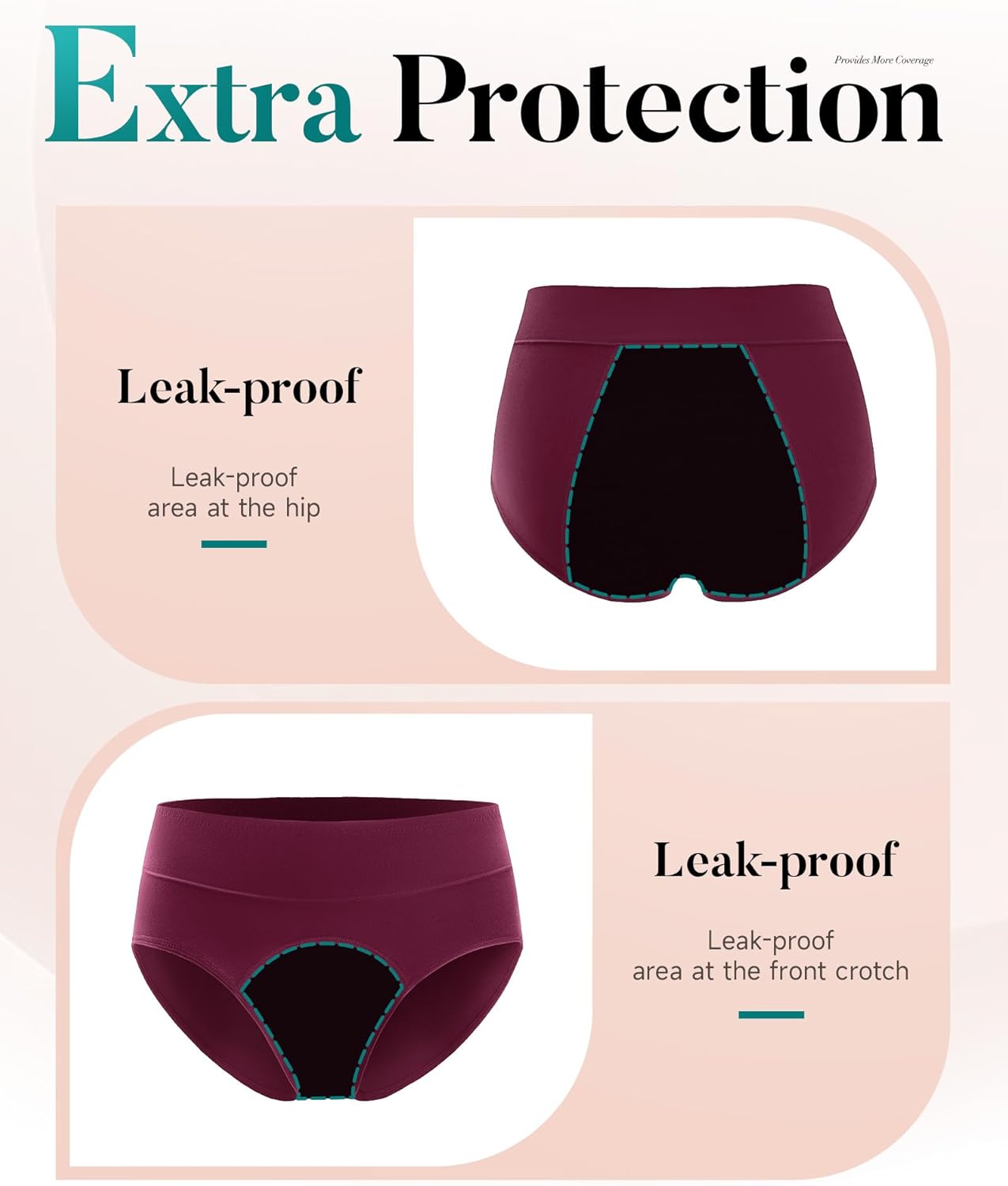 Women's Period Underwear Heavy Flow, High Absorbency Cotton Panties LeakProof Postpartum Menstrual Briefs Women Teens - Image 5