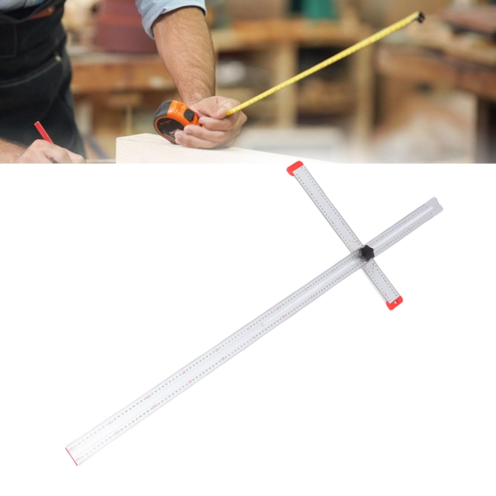 Asixxsix Squadra a T per Cartongesso, Lunghezza Regolabile d a 120 Cm e Angolo d a 0 a 90 Gradi, Righello di Misurazione e Marcatura in Lega di Alluminio con Scala a 2 Vie