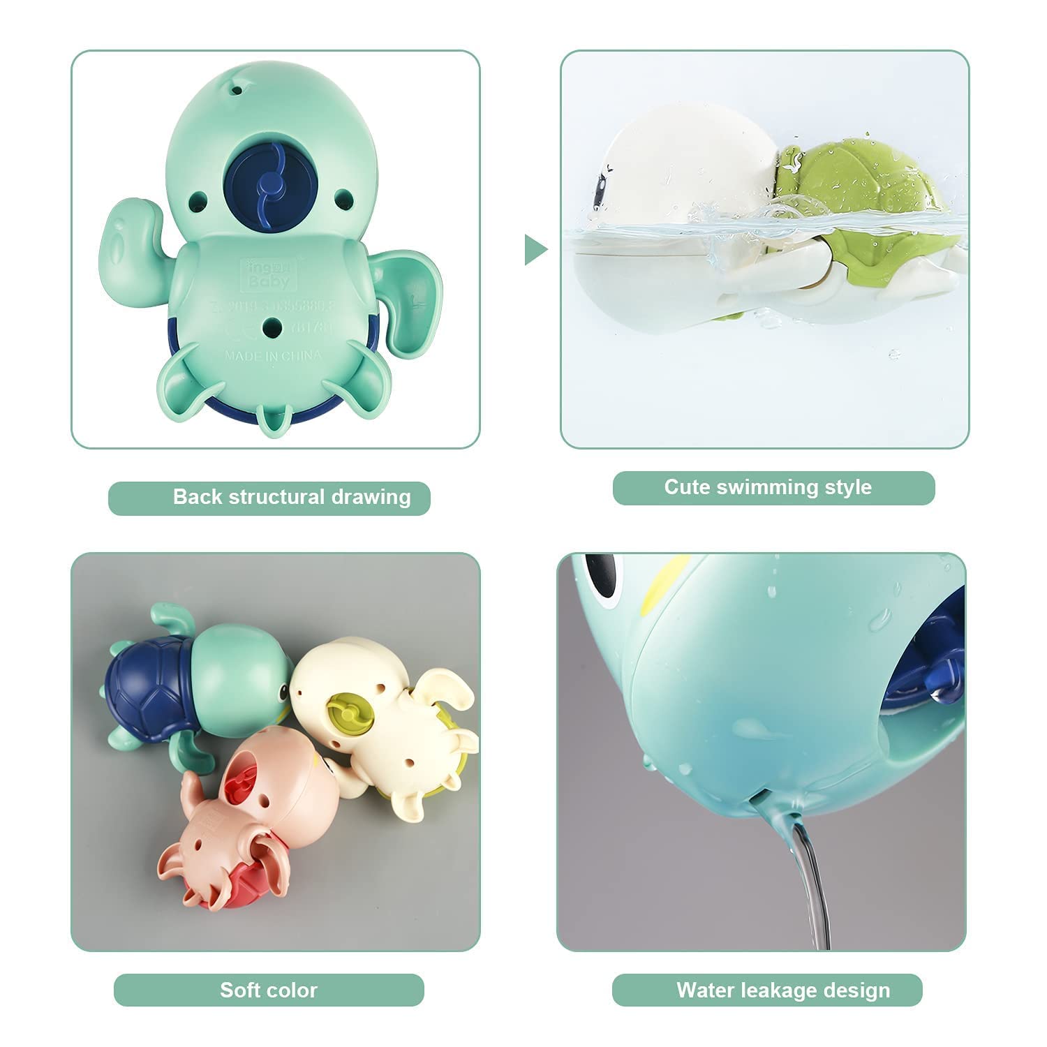 1 Pcs Swimming Turtle Bath Toy,Wind Up Water Floating Toys,Bathtub Water Toys for Toddlers 1-3(Random Color) 3
