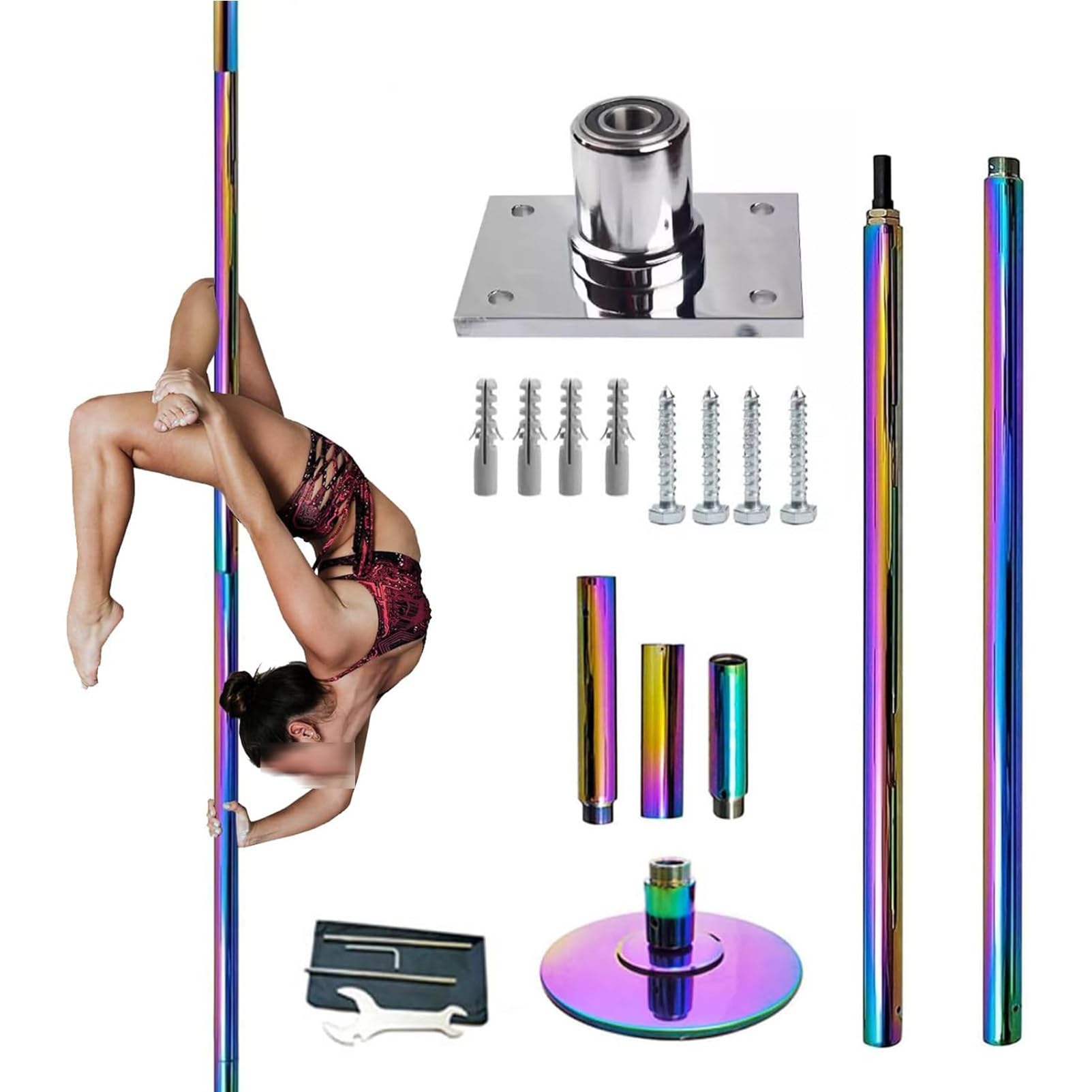 Stripper Pole, drehende statische Tanzstange für Zuhause, Fitnessstudio und Club, abnehmbare 45 mm professionelle Ausrüstung, verstellbare Höhe 18,9 - 32,8 cm