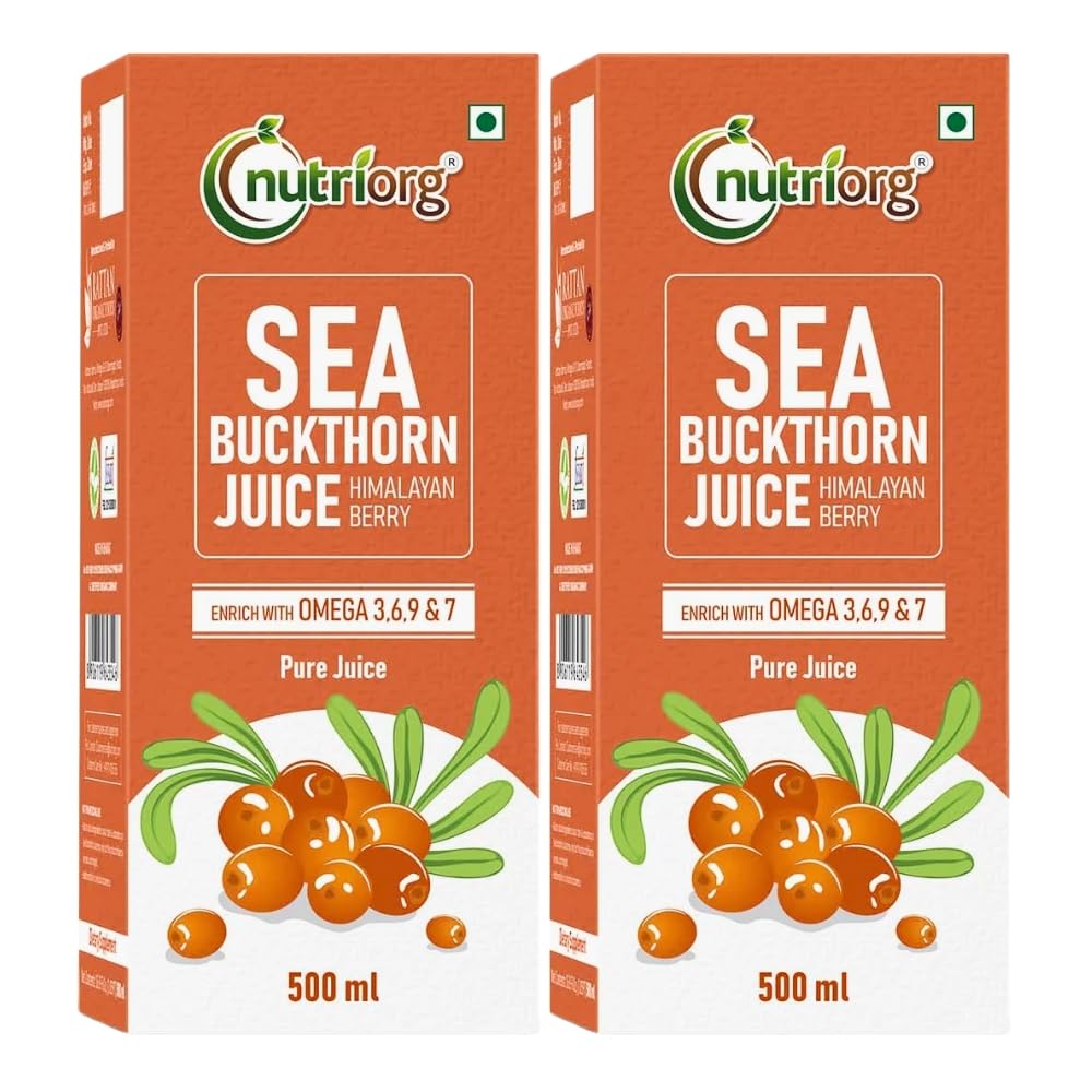 Pure Sea Buckthorn Juice 1000 ML(500 ml x 2) | 100% Himalayan Berry Pulp | Omega 3,6,7,9 & Vitamin C | Immunity Booster & Antioxidant Rich | No Added Sugar & Colour