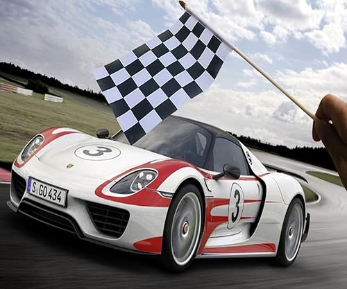 Miniatura 5 de 8 banderas a cuadros en blanco y negro, 8 banderas de carreras pequeñas de mano de 8 x 12 pulgadas con palo de madera, gran decoración reutilizable