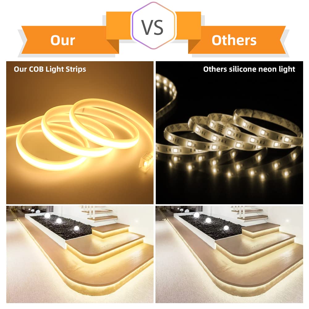 KISUFU 220V Flessibile Striscia LED COB con Dimmerabile15m,Alta luminosità 288 LED/m, IP65 impermeabile,Luminoso Nastri LEDper armadio cucina casa fai da te camera da letto interni Decorazione