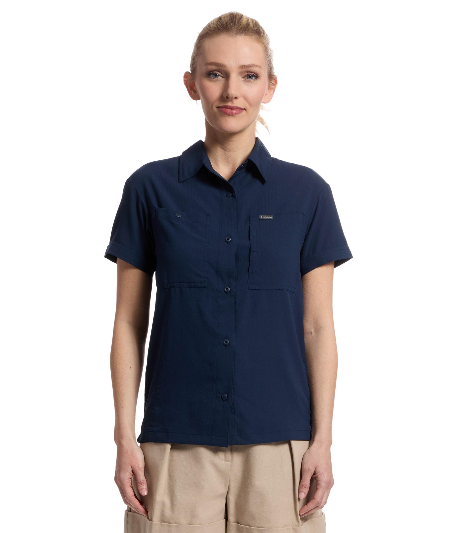 Columbia Women's Silver Ridge Utility Short Sleeve Shirt, Collegiate Navy, M