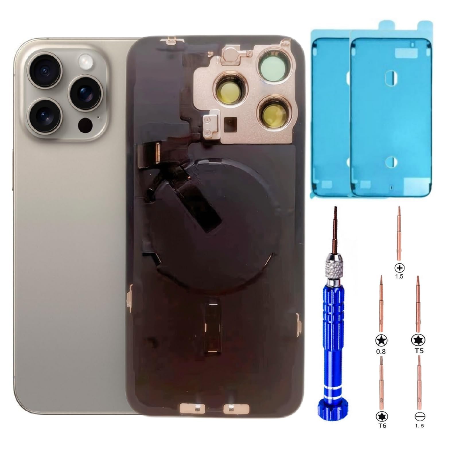 15 Pro Max Back Glass Replacement Kit with Plate & Flex Cable and All Parts, with Repair…