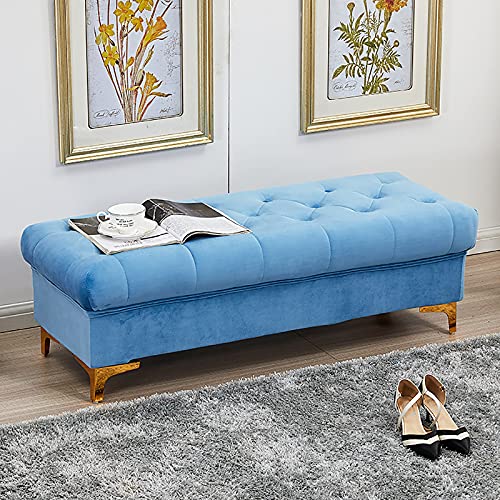 Banco de almacenamiento tapizado de terciopelo con almacenamiento multifuncional para dormitorio y sala de estar