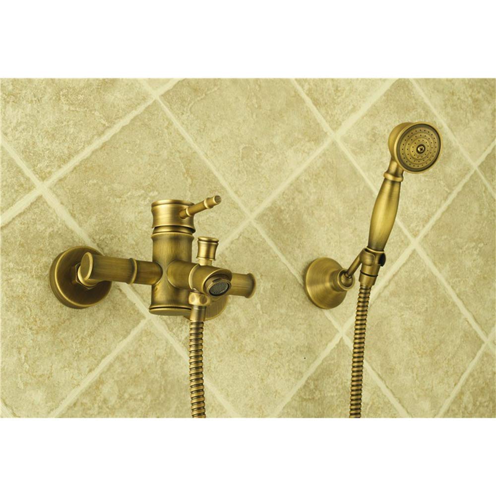 Robinet de douche en bambou et bronze antique en laiton pour baignoire chic