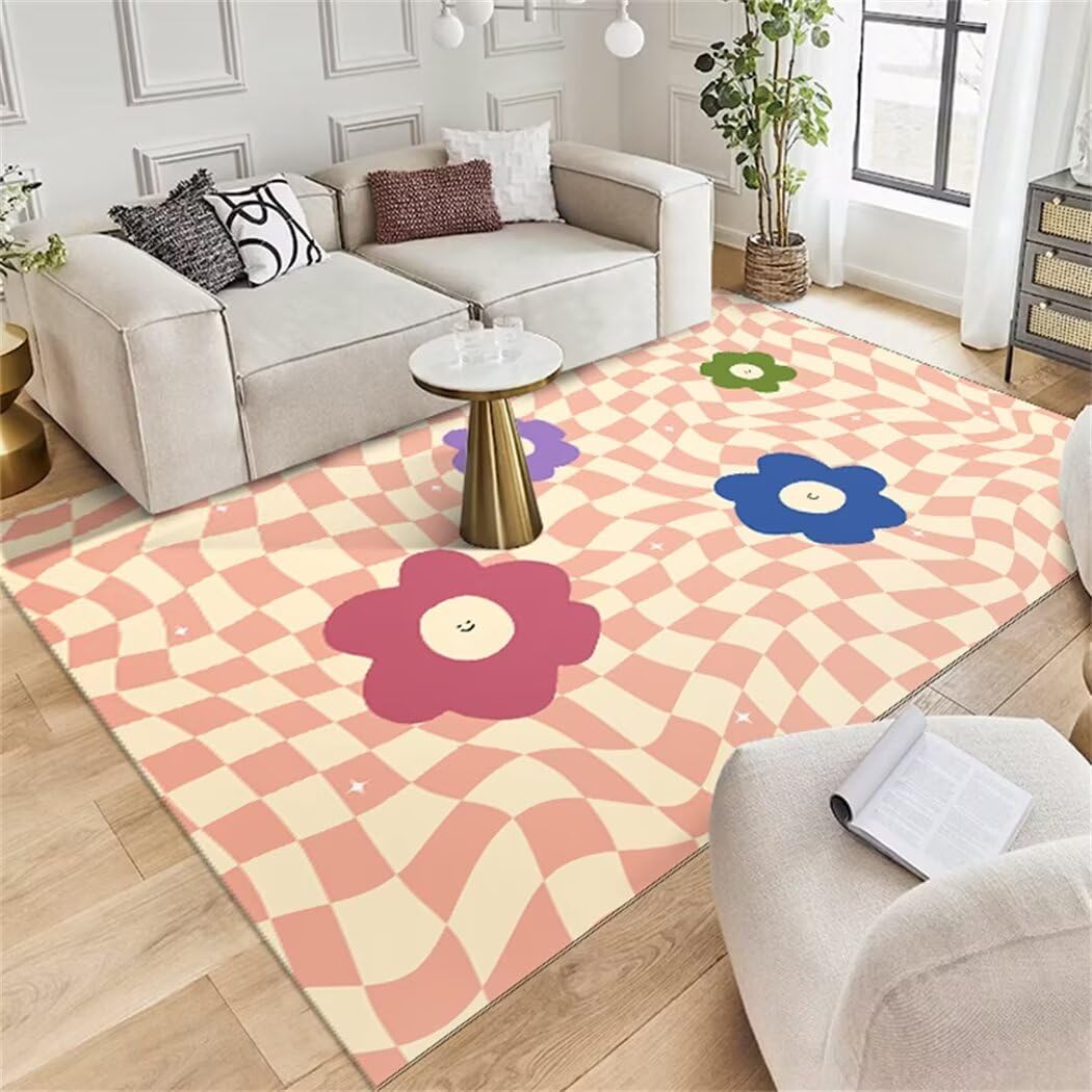 Grand tapis salon 180x280cm bleu et chambre enfant fille à motif fleurs