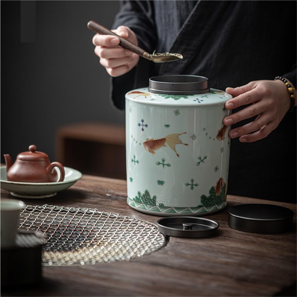 LYGSWDB Słoik na cukier Chiński retro Pojemnik do przechowywania herbaty Słoik Ceramiczny pojemnik do przechowywania Zamknię słoik Podwójna pokrywka Pusty słoik Słoik do przechowywania żywności w