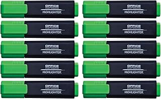 OFFICE PRODUCTS - Rotuladores fluorescentes (10 unidades, tinta no tóxica, punta biselada, alta calidad/grosor de trazo 1-5 mm), color verde