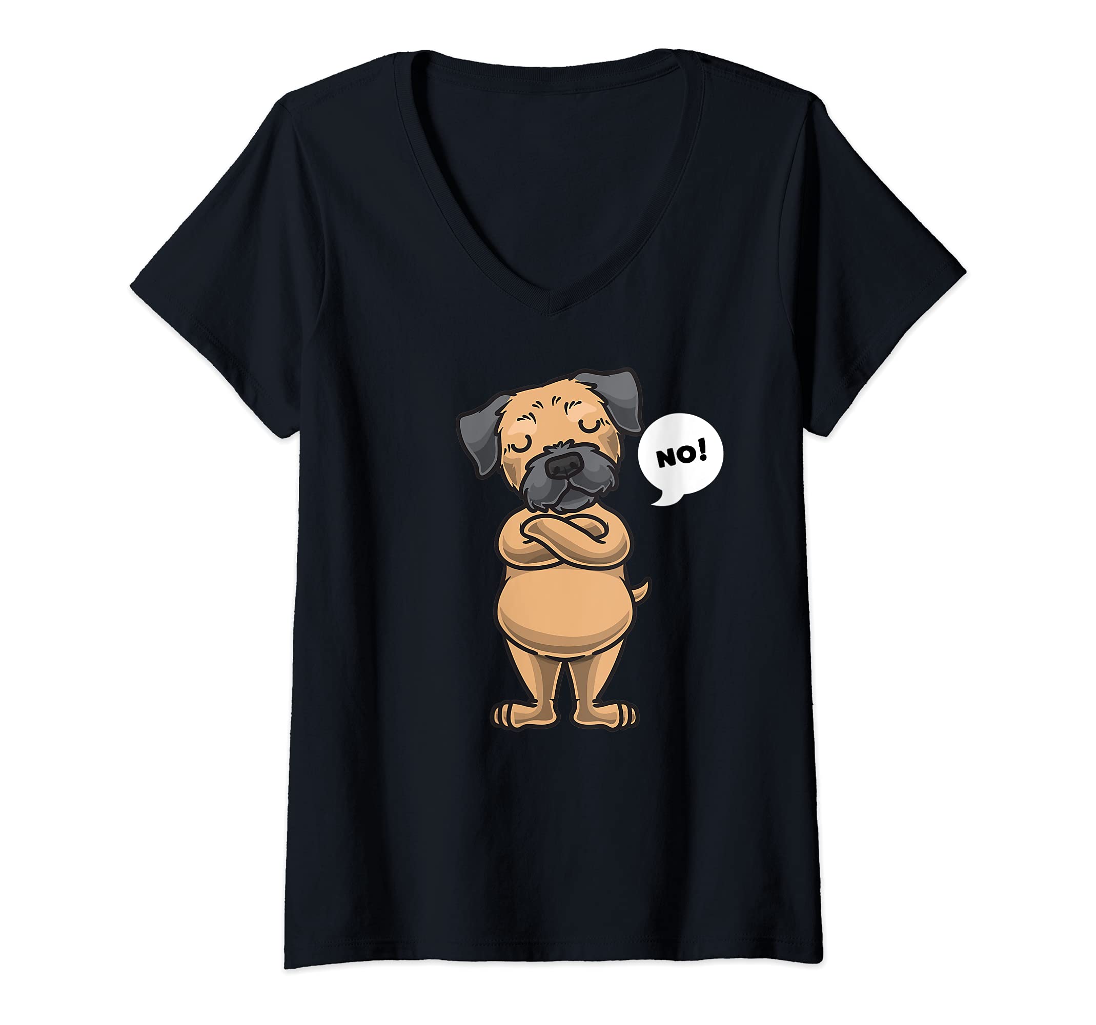 Womens Stubborn Border Terrier Dog V-Neck T-Shirt, Black