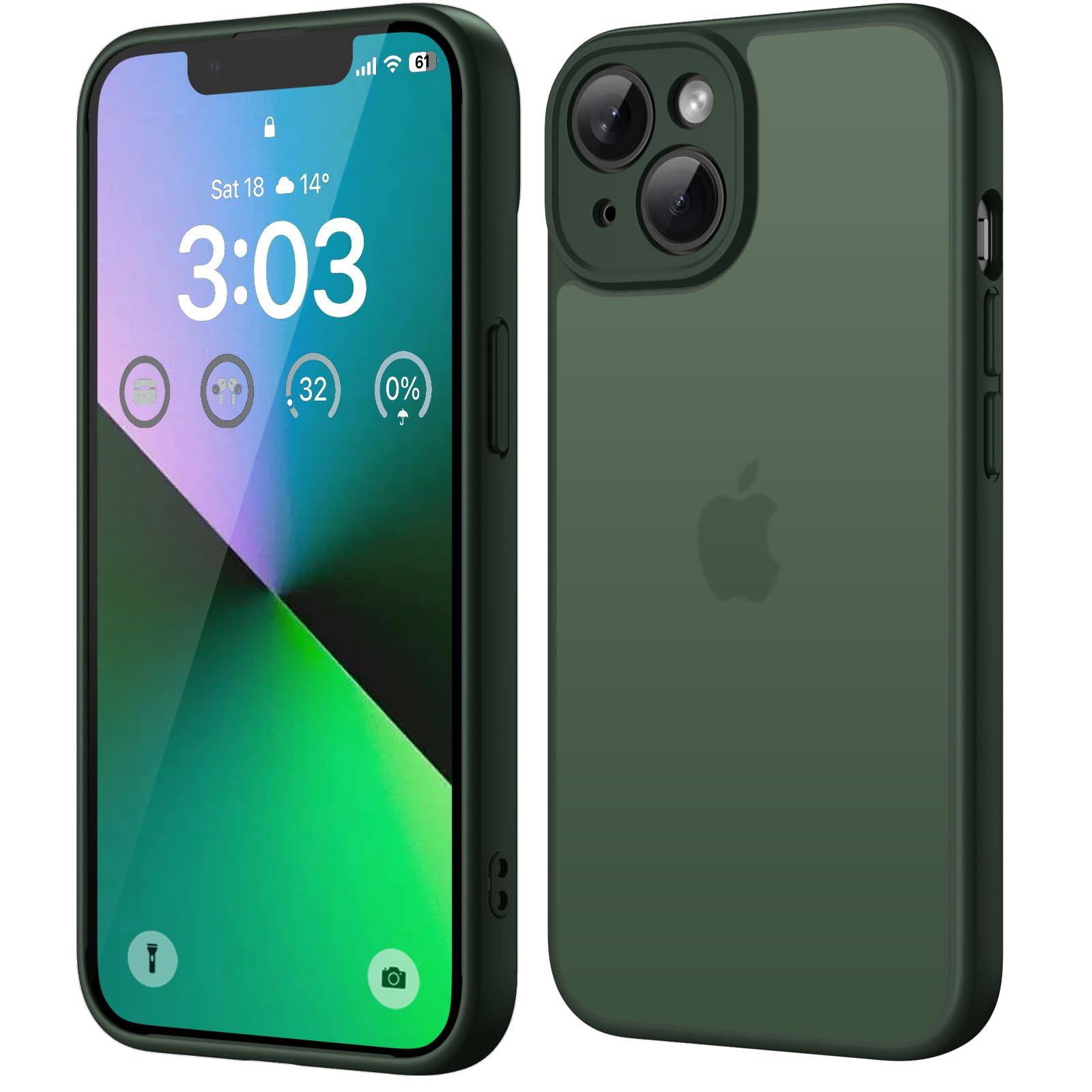 ORDA für iPhone 13 Hülle, Vollständiger Kameraschutz Stoßfest, Grün | Matt Handyhülle für iPhone 13, Kratzfest Transluzente Rückseite Schutzhülle, Anti-Fingerabdruck Case