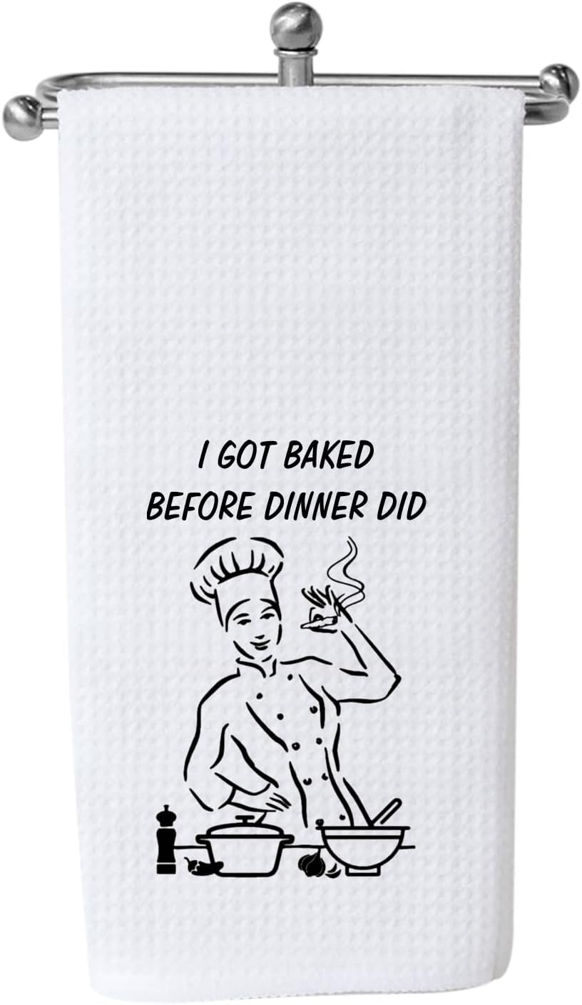 WCGXKOFunny Kitchen Towel I Got Baked Before Dinner Did Kitchen Decor Housewarming Gift (I GOT Baked)