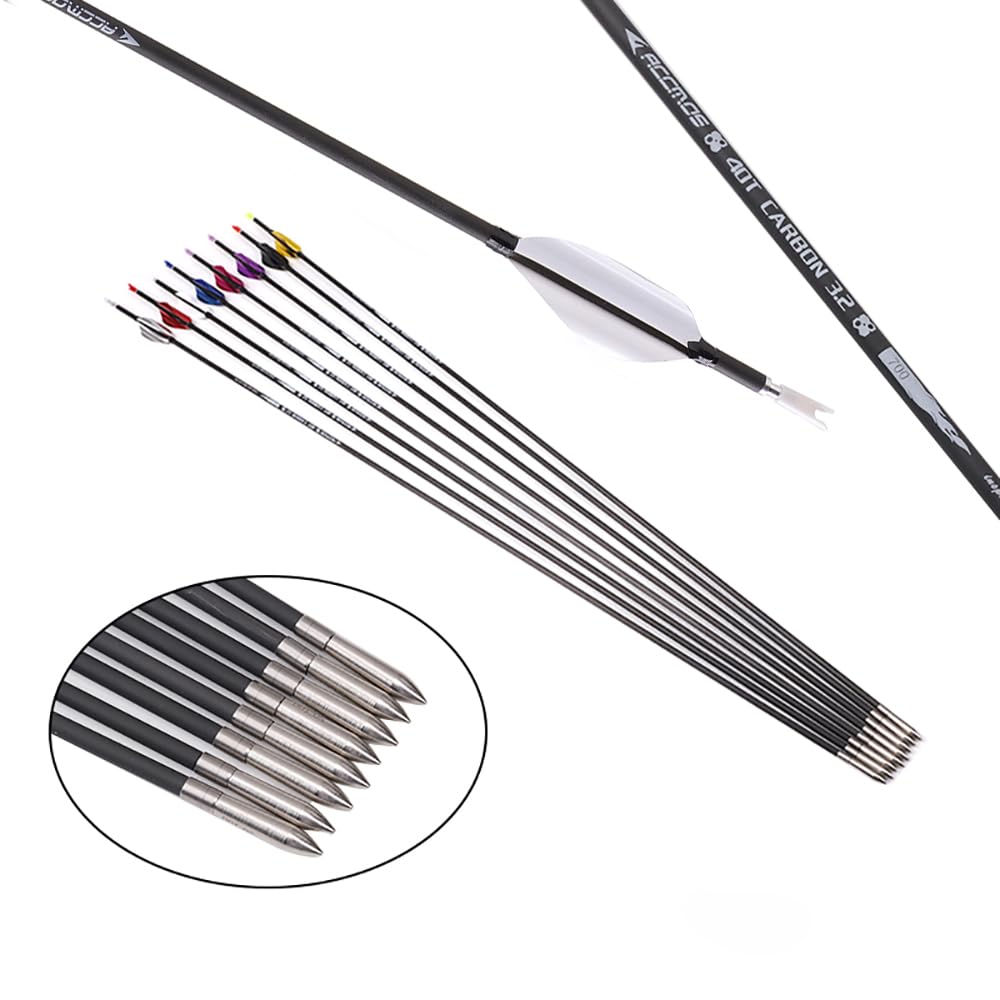 12 Pezzi Frecce con Piume a Spirale, Lunghezza Dell'asta 31 Pollici, ID 3,2 mm, Spine 600 (White)