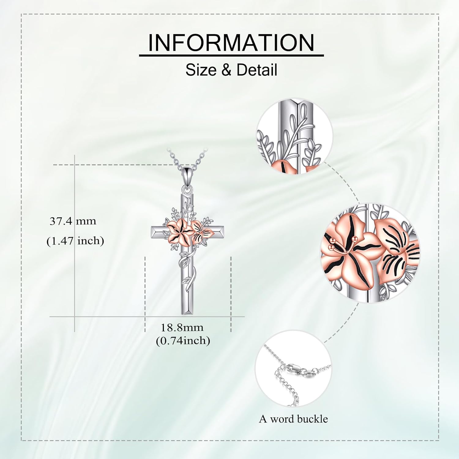 Lily Cross Necklace 925 Sterling Silver Lily Flower Pendant Cross Flower Jewelry Gifts For Women Female Mother - Image 5