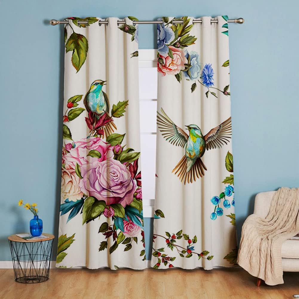 Xiongfeng Floral Curtains Blackout Birds Flowers Printed