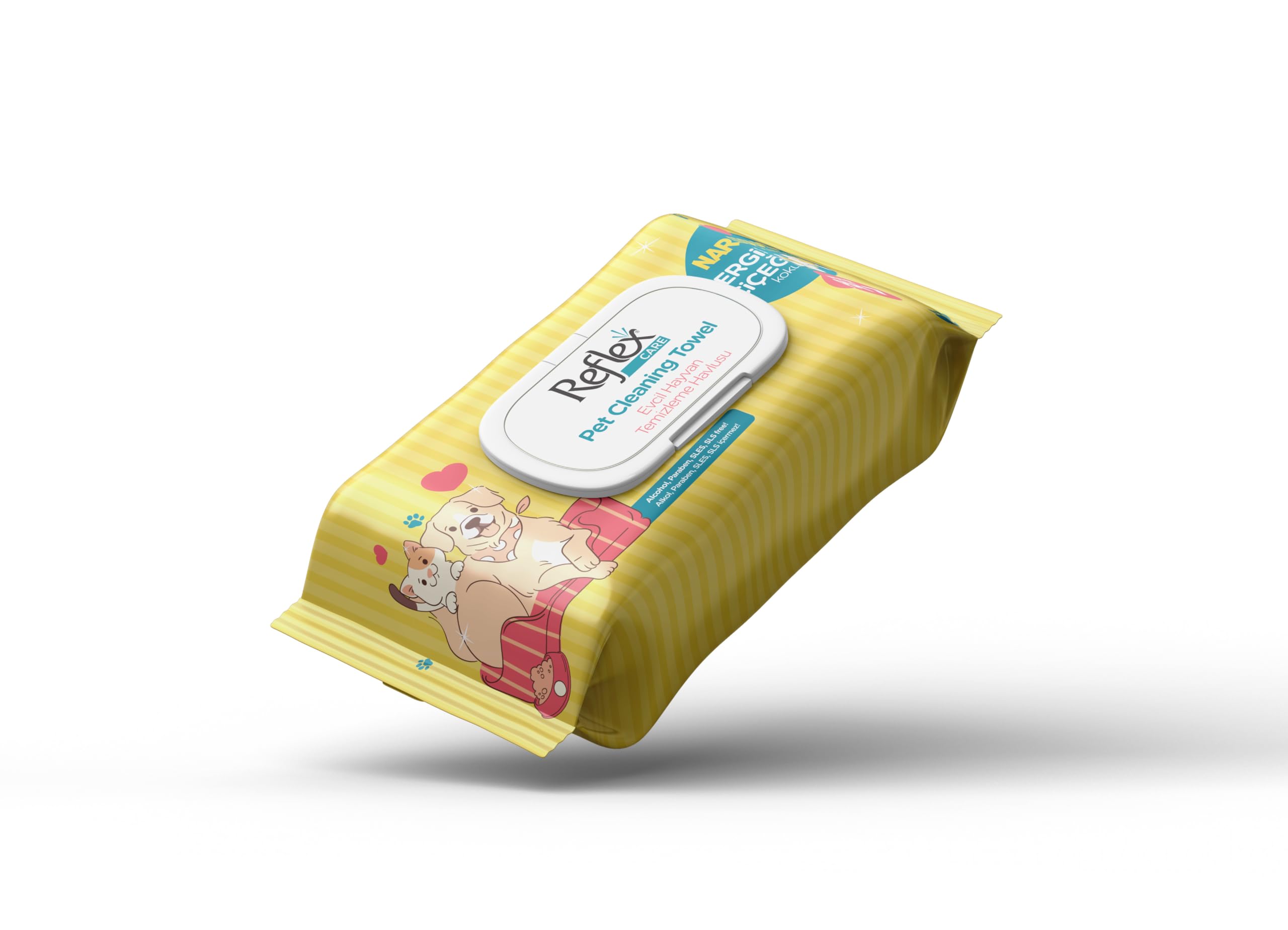 Reflex Care Kedi ve Köpekler için Çok Amaçlı Hijyenik Temizleme Mendili, Nergis Çiçeği Kokulu 50'li