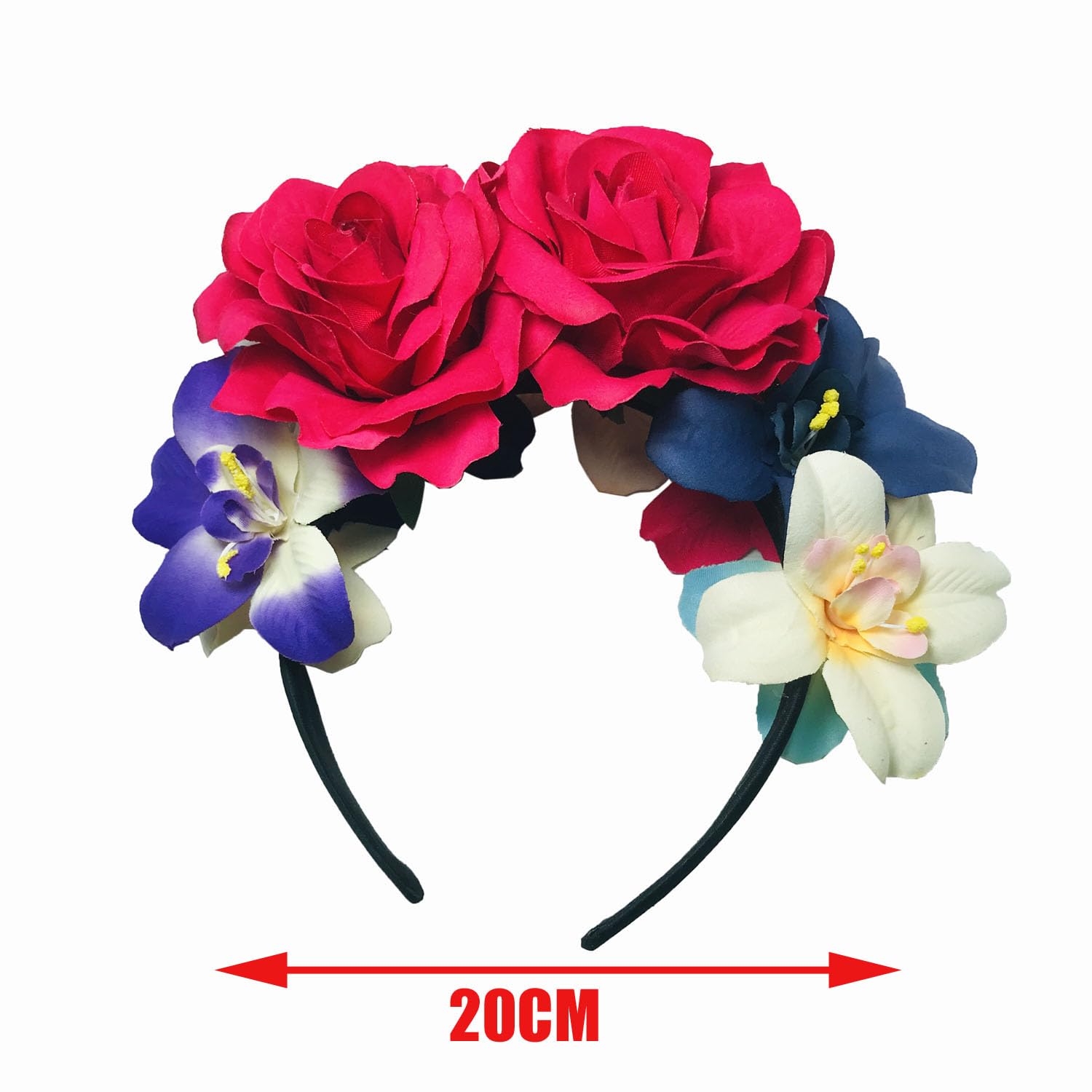 Mexican Flower Crown Headband Rose Floral Headpiece for Women Halloween Cosplay Carnival Party Headdress Beach Vacation Festival Hair Accessories - Image 2