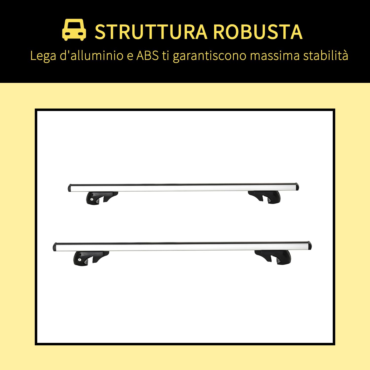 HOMCOM Barre Portatutto per Auto in Alluminio, Barre Portapacchi Macchina con Blocco e Chiavi di Sicurezza, Distanze fino a 120 cm, Capacità da 75 kg, per SUV, Berline e Furgoni, Argento